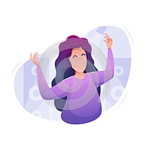 Disco dance flat design isolated. Young happy girl dancing at a party in night club