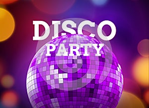 Disco dance party background flyer poster. Vector party template design. Light disco ball music