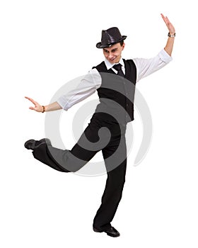 Disco dancer showing some movements against isolated white