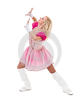 Disco dancer showing some movements against isolated white