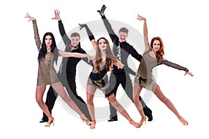 Disco dancer team dancing, isolated on white