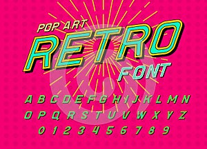 Disco font for posters. Comic retro alphabet. Vintage Futuristic 80 s typeface, editable and layered. Vector modern