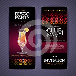 Disco invitation to cocktail party. Document template