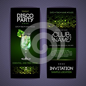 Disco invitation to cocktail party. Document template