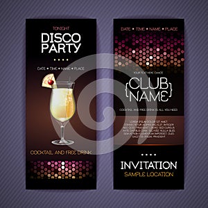 Disco invitation to cocktail party. Document template