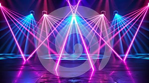 Disco laser show background. Nightclub abstract neon ray illustration. Nightlife celebration illustration for pub