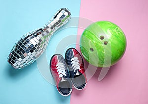 Disco mirror skittles, children's bowling shoes