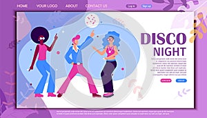 Disco Night Banner with Dancers Retro Dance Party