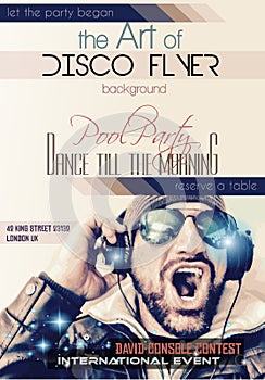 Disco Night Club Flyer layout with Disck Jockey shape and music