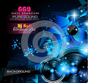 Disco Night Club Flyer layout with music themed elements