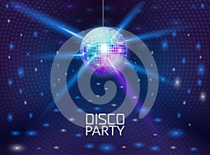 Disco party background. Music dance vector design for advertise. Disco ball flyer or poster design promo