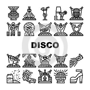 disco party fashion club icons set vector