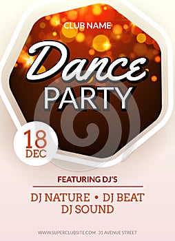 Disco party flyer design. Dance banner for music club. Celebration abstract template