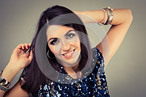 Disco Party Girl Portrait with Smoky Eyes Makeup