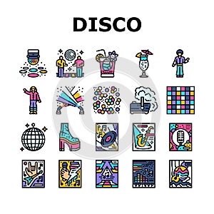 disco party music night dance icons set vector