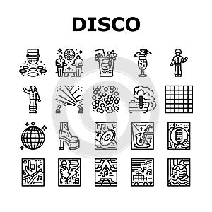 disco party music night dance icons set vector