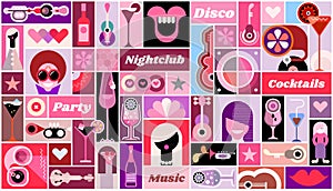 Disco Party vector pop art collage