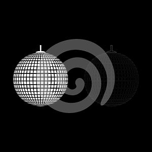 Disco sphere suspended on line rope Discotheque ball Retro night clubs symbol Concept nostalgic party icon outline set white