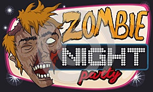 Disco Style Banner for Zombie Party, Vector Illustration