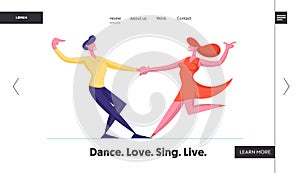 Disco or Tango Dance Leisure or Hobby Website Landing Page. Young Couple Dancing Sparetime. People Active Lifestyle