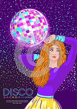 Disco time Party design template with fashion girl