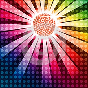 Discoball with funky rainbow background photo