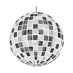 Discoball icon. Shining night club sphere. Dance music party glitterball. Mirrorball in 70s 80s retro discotheque style