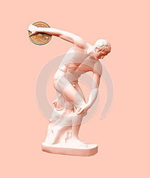 Discobolus Going To Throw Bitcoin On Pink Background