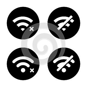 Disconnect wifi icon set on black circle. Lost wireless connection concept