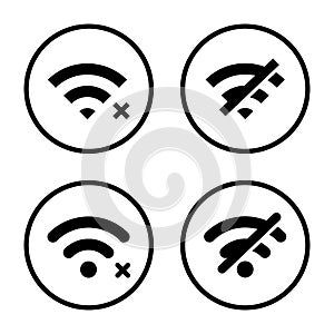 Disconnect wifi icon set on circle line. Lost wireless connection concept