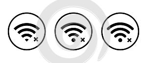 Disconnect wifi icon set on circle line. Lost wireless connection symbol vector