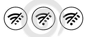 Disconnect wifi icon vector on circle line. Lost wireless connection sign symbol
