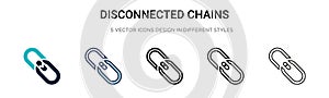 Disconnected chains icon in filled, thin line, outline and stroke style. Vector illustration of two colored and black disconnected