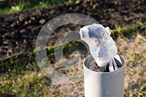 Disconnected and closed garden tap with water prepared for wintering and cold snaps