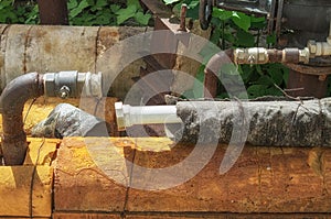 Disconnected water supply pipes. Cut off for non-payment from a residential house water supply