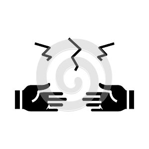 Disconnection black icon, concept illustration, vector flat symbol, glyph sign.
