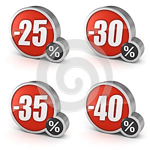 Discount 25% 30% 35% 40% sale 3d icon on white background