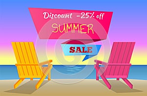 Discount -25 Off Summer Sale Poster with Sunbeds