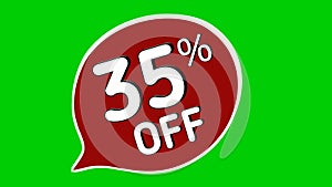 Discount 35% OFF percent stickers animation motion graphics.Simple discount percent tags on green screen