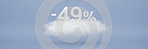 Discount 49 percent. Big discounts, sale up to forty nine percent. 3D numbers float on a cloud on a blue background