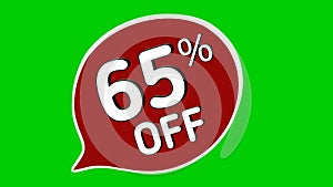 Discount 65% OFF percent stickers animation motion graphics.Simple discount percent tags on green screen