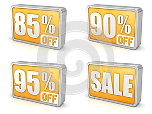 Discount 85% 90% 95% sale 3d icon on white background