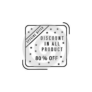 Discount in all products, sticker icon. Simple line, outline vector of black friday icons for ui and ux, website or mobile