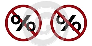 discount ban prohibit icon. Not allowed sale . photo