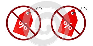 discount ban prohibit icon. Not allowed sale . photo