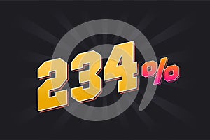234% discount banner with dark background and yellow text. 234 percent sales promotional design