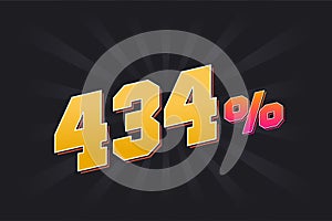 434% discount banner with dark background and yellow text. 434 percent sales promotional design