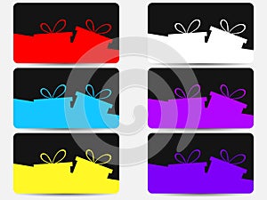 Discount cards with gift boxes set. Isolated on white background. Vector