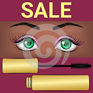 Discount on cosmetics for sexy eyes and mascara drawing.