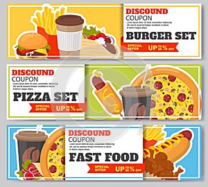 Discount coupon with 50 percent sale on fast food